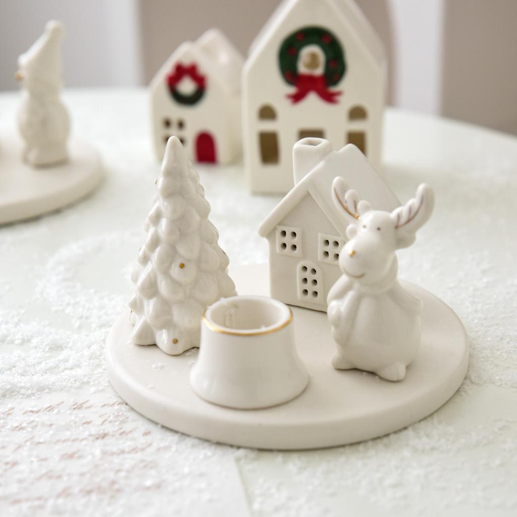 Weihnachtsdekorationen Weihnachtsbaum Schneehaus Elch Kreativer Keramik-Kerzenständer Schreibtischdekoration Ornamente