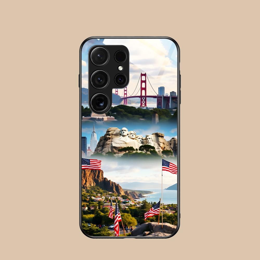 USA America Flag Mobile Cell Phone Case for Samsung Galaxy S26 S25 S24 S23 S22 S21 S20 Note20 Plus FE Ultra Glass Colorful Cover