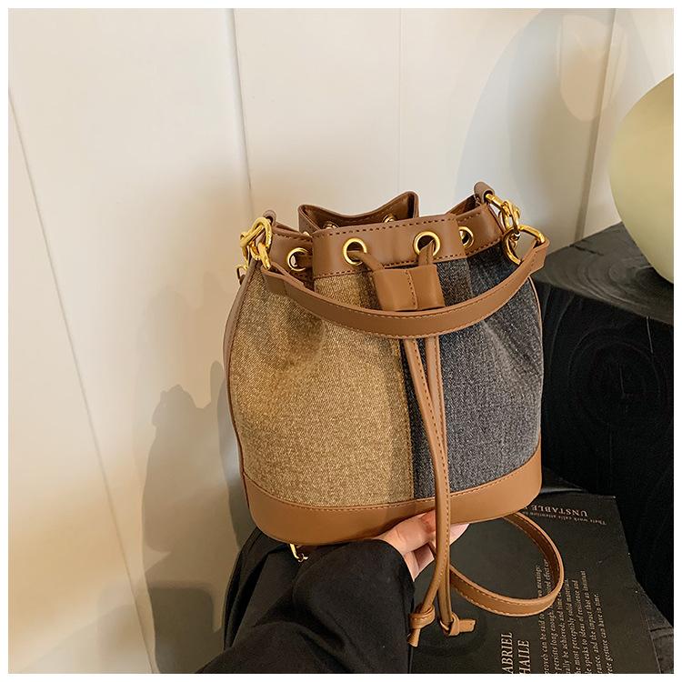 Popular bags women's autumn and winter new casual contrasting colors shoulder messenger bag bucket bag