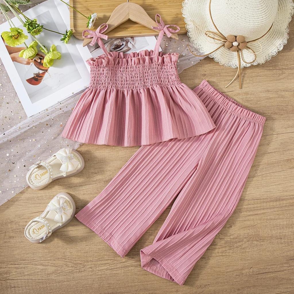 Children's Clothing Sets Bow Strappy Top + Wide-leg Pants 2pcs Sets Toddler Girl Clothes Baby Girl Outfit Set