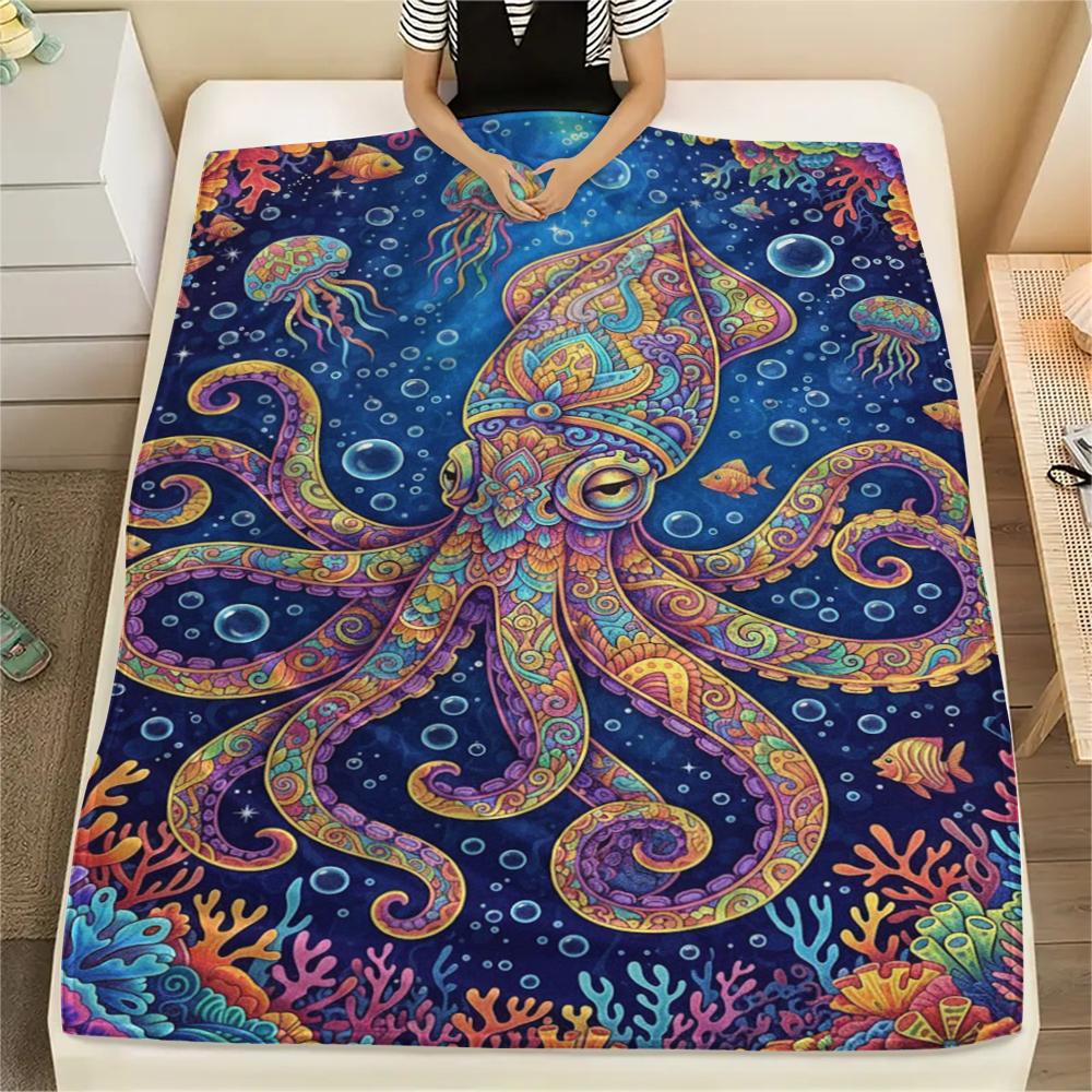 Colorful marine organisms Print Flannel Blanket,High quality Comfortable for All Seasons,Home Decor,Warmth and Comfort,Perfect for Christmas Gifts