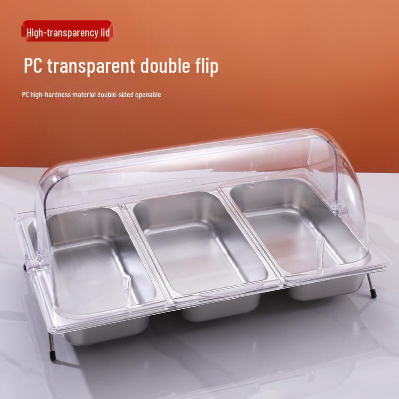 Stainless Steel Food Pan Rack with PC Double Flip Lid