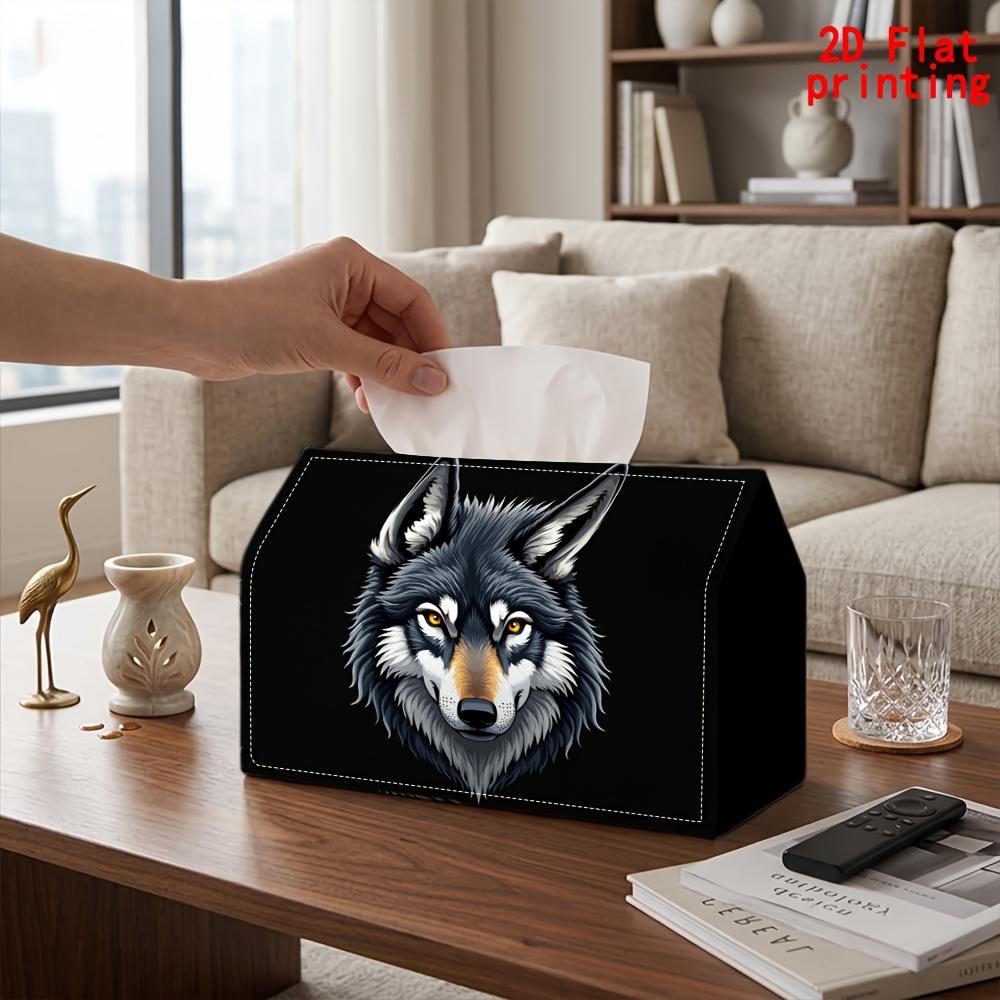 2D Flat 1pc, Tissue Box. Wolf Head Pattern Napkin Paper Dispenser, Reusable, Daily Desktop Tissue Storage Box, Suitable for Kitchen Living Room Bedroo