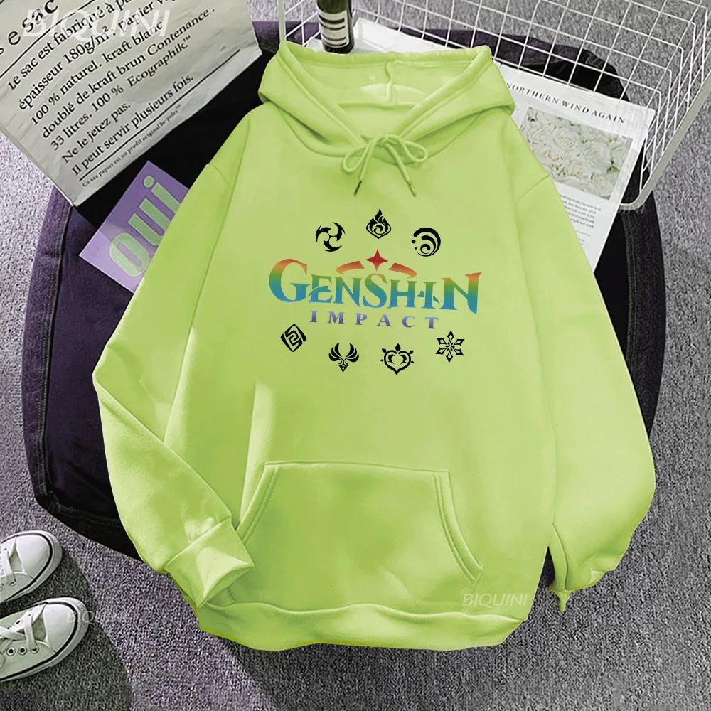 Genshin Impact Hoodie Game Anime Print Loose Pocket Seven Elements Harajuku Winter Clothes Sweatshirt Korean Style Pullover Wram