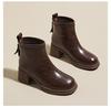 Fall/Winter Women's Thick-Soled Genuine Leather Skinny Boots, Korean-Style Back Zipper Martin Boots, Slip-On Casual Shoes