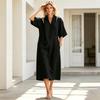 Women’s Loose Fit Linen Midi Dress V Neck Short Sleeve Button Front Casual Oversized Dress with Pockets for Everyday Wear