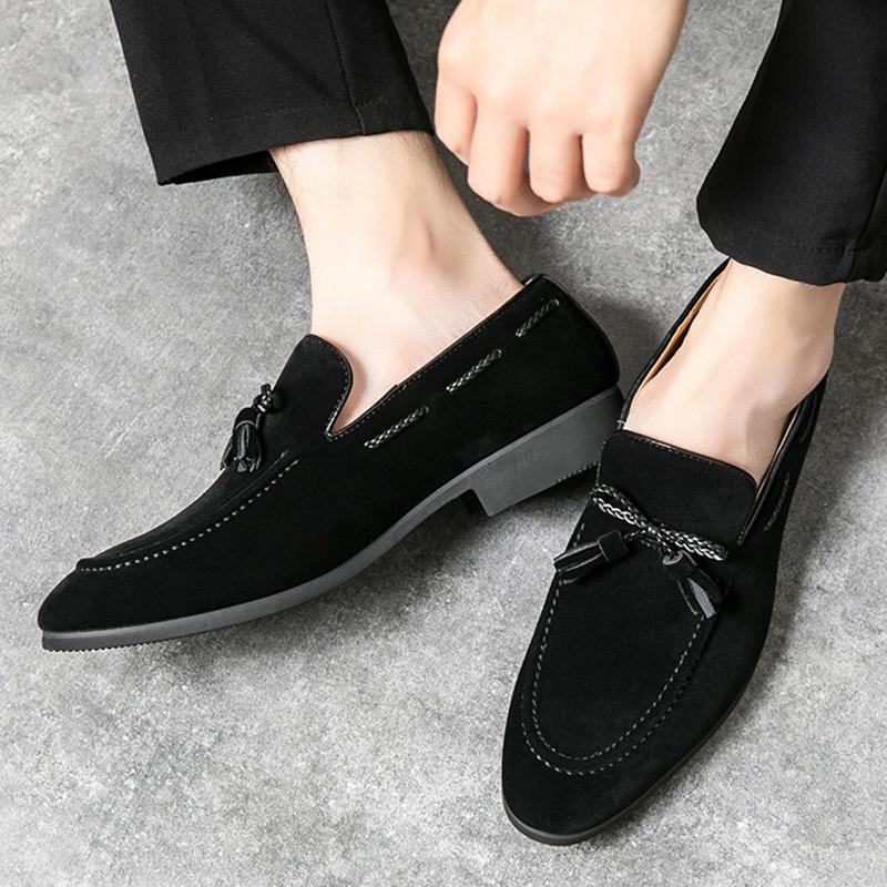 Fashion New Black Brown Loafers New Men's Pointed Bowknot Suede Leather Shoes Male Designer Formal Wedding Dress Homecoming Footwear