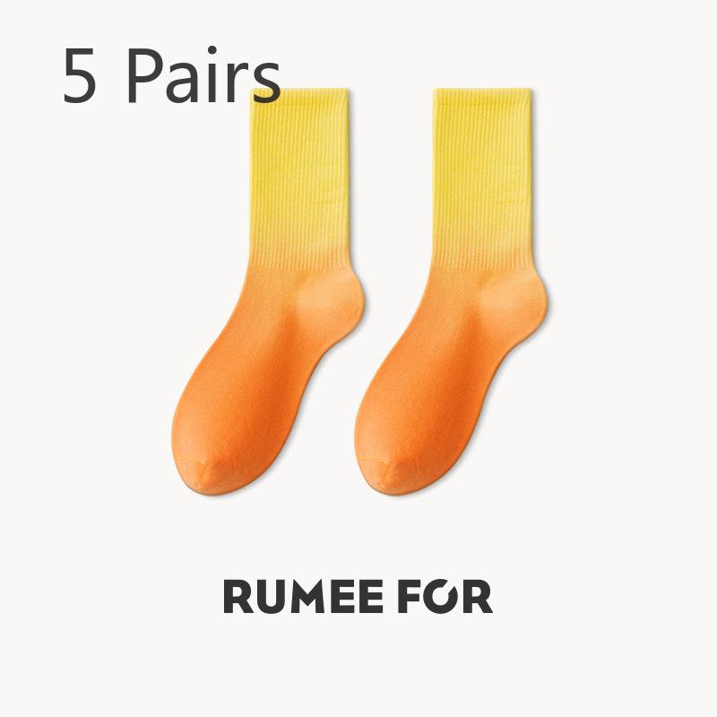 5 Pairs of Female Spring and Autumn Sports Color Gradient Color Tube Socks