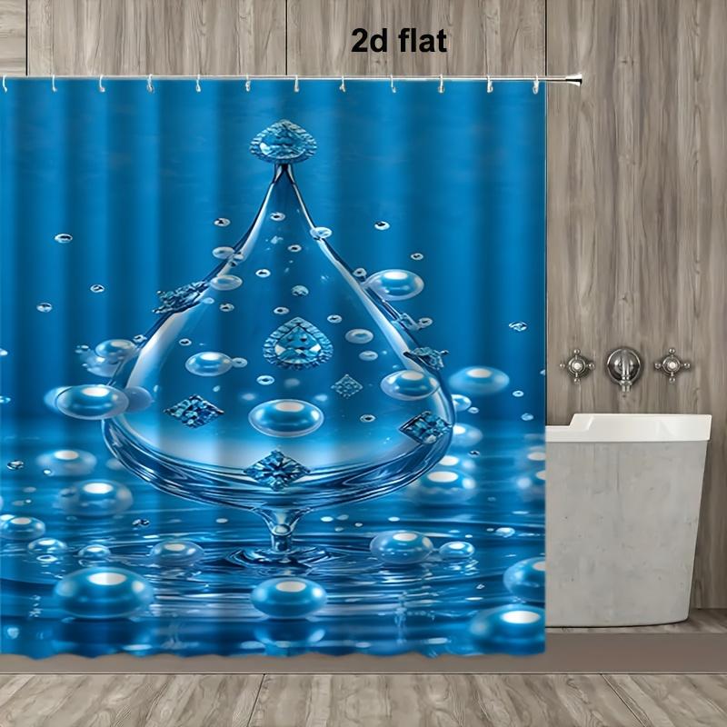 2D Flat, 1pc with Hook Shower Curtain, 2D Flat Blue Diamond Drop Print Pattern, High-end Elegant, Machine Washable, Suitable for