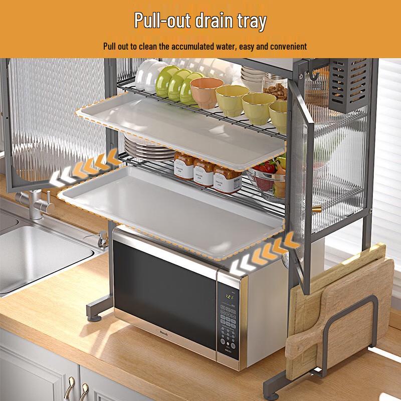 Multifunctional Kitchen Countertop Microwave & Dish Storage Rack