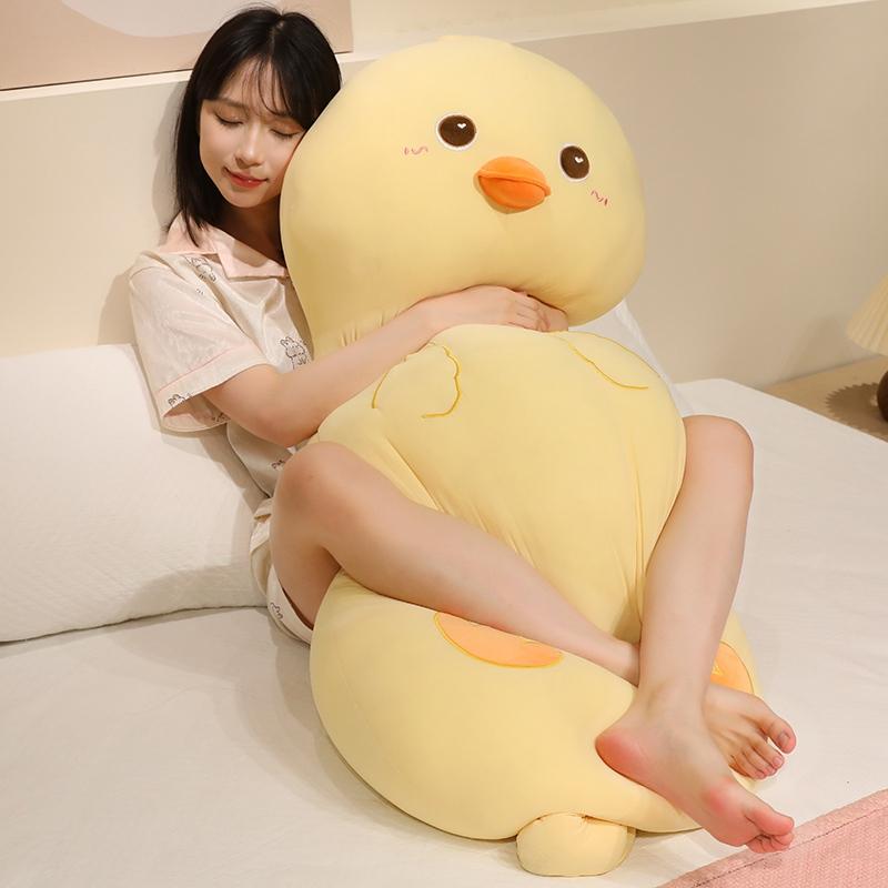 Ice Silk Cartoon Animal Plush Pillow Stuffed Yellow Duck Pink Pig Blue Elephant Long Bolster Plushie Sleeping Companion Gift