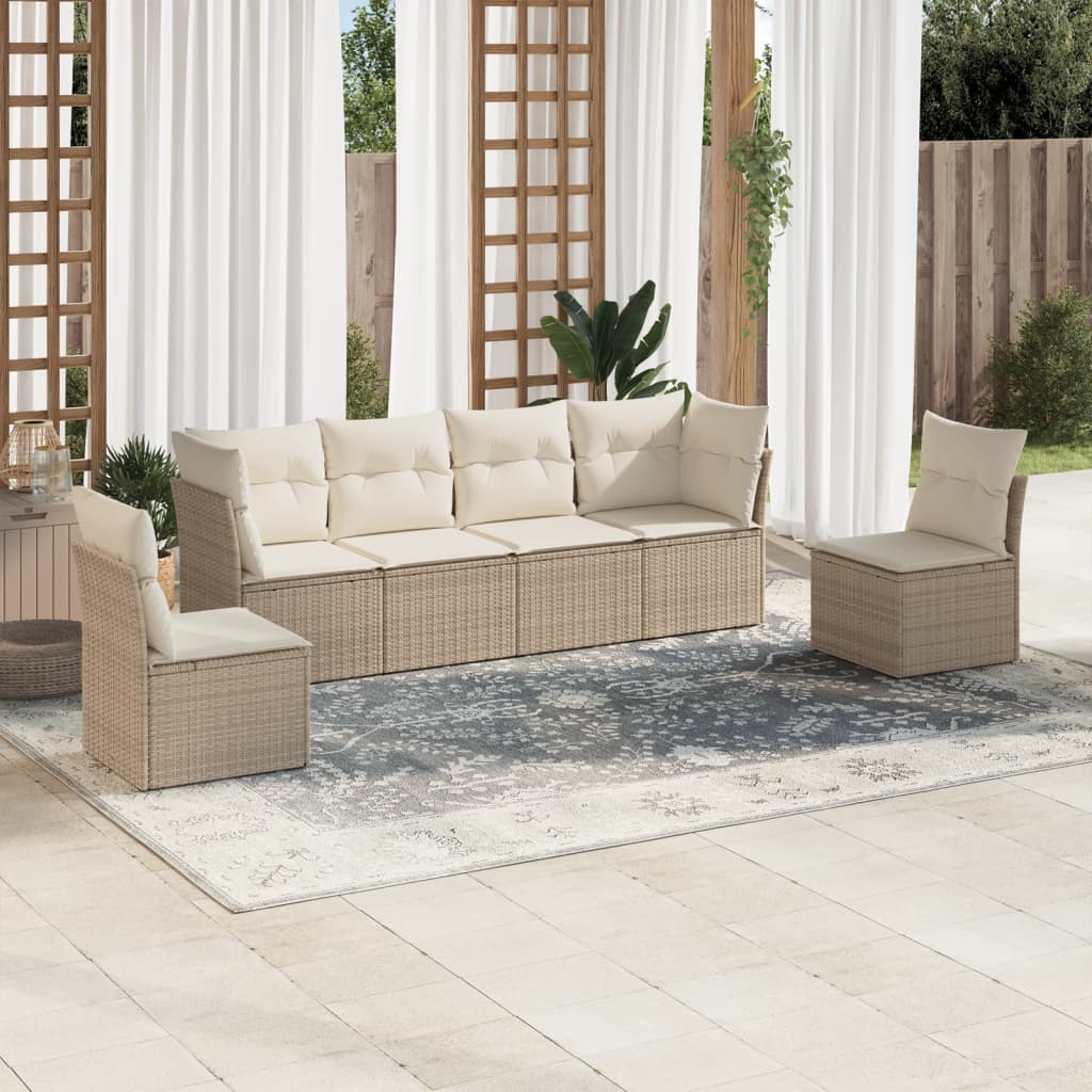 Vidaxl 6-Cz. Garden Furniture Set With Cushions, Beige, Poly Rattan