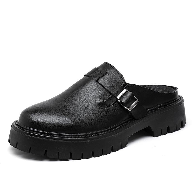 Men s Plus Size Backless Closed-Toe Leather Mules - Summer Casual Thick-Soled Slippers 44