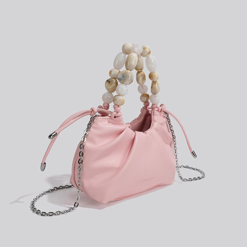 Summer Luxury Chain Handbag Women Fashion Beaded Pleated Cloud Bags Texture Soft Pu Single Shoulder Crossbody Bag with Gift Box