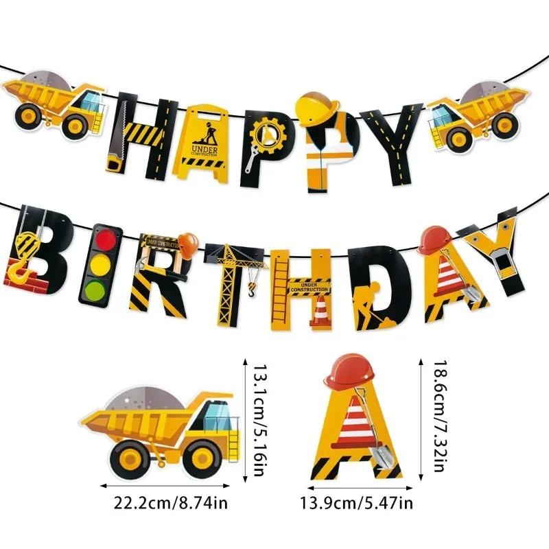Tractor Truck Letter Red Lights Party Decoration Construction Truck Hanging Banner Construction Theme Birthday Banner