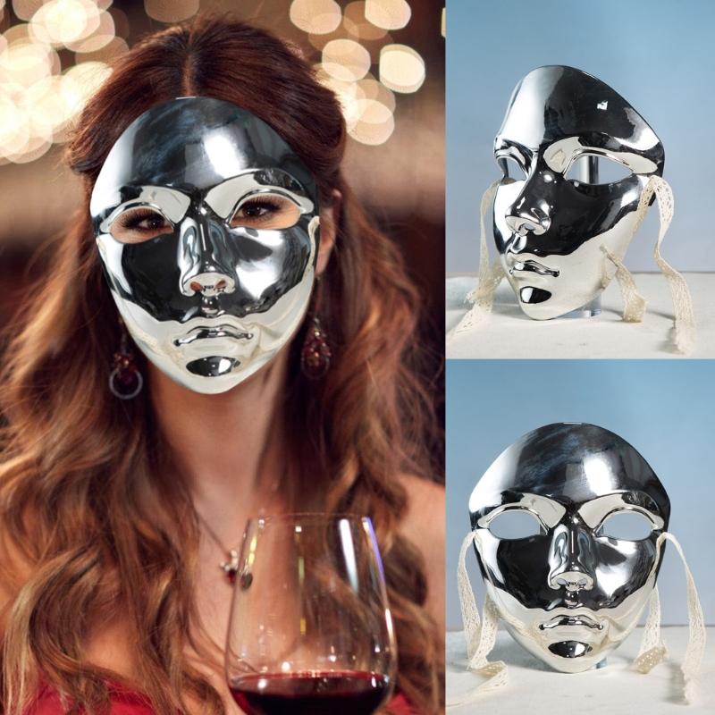 Masquerade Mask Metallic Color Mask Halloween Mask Full Face Mask For Women Men Cosplay Masquerade Costume Accessories