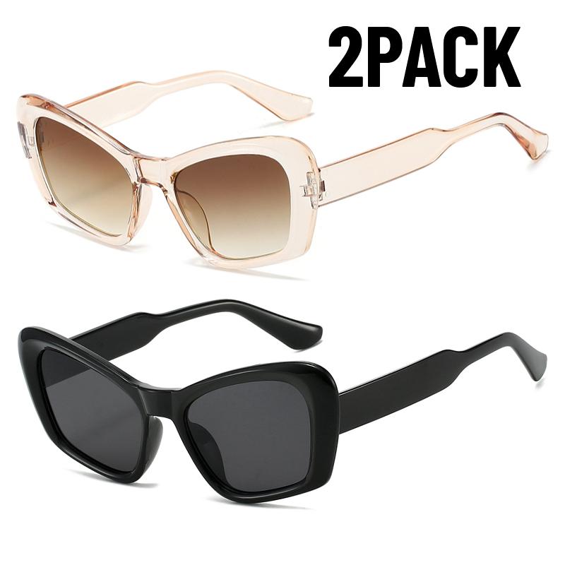 2PACK Vintage Cat Eye Oversized Sunglasses Women Gradient Eyewear Shades Women Black Luxury Square Glasses UV400