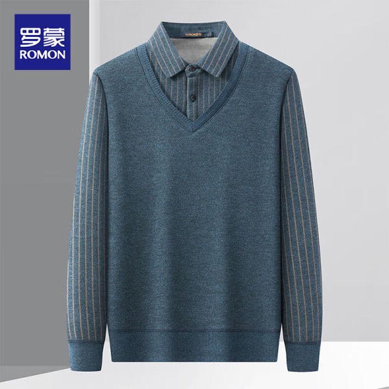 ROMON Men's Fleece-Lined Faux Two-Piece Knit Sweater