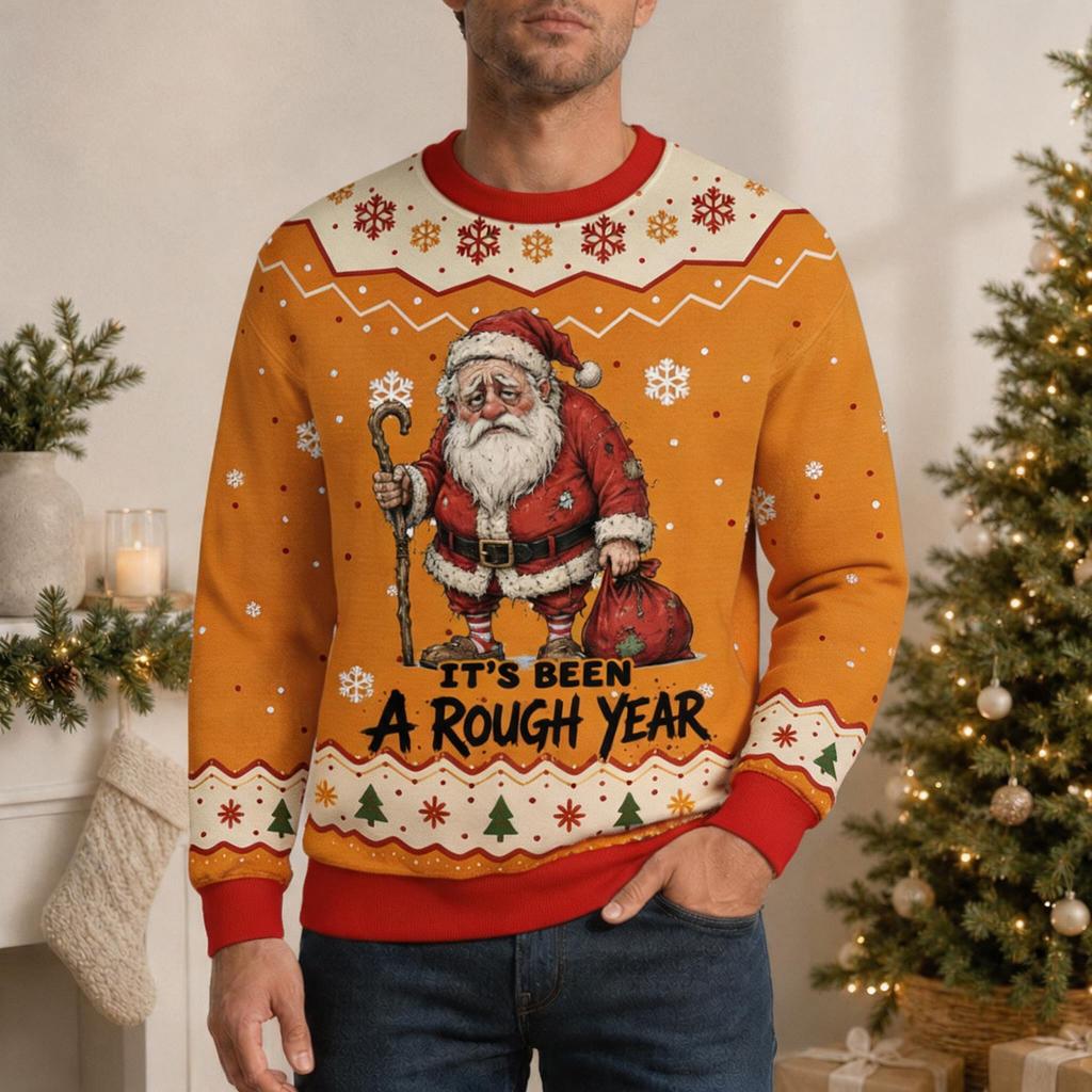 Men's Casual Neck Pullover Sweatshirt with Christmas Print