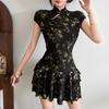 2026 European and American summer new black and gold retro cheongsam collar light luxury temperament elegant imperial sister style dress