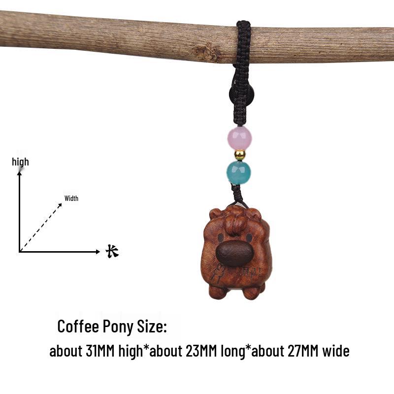 Peach Wood Coffee Bean Teddy Bear Heart Handbag Charm Pendant Keychain