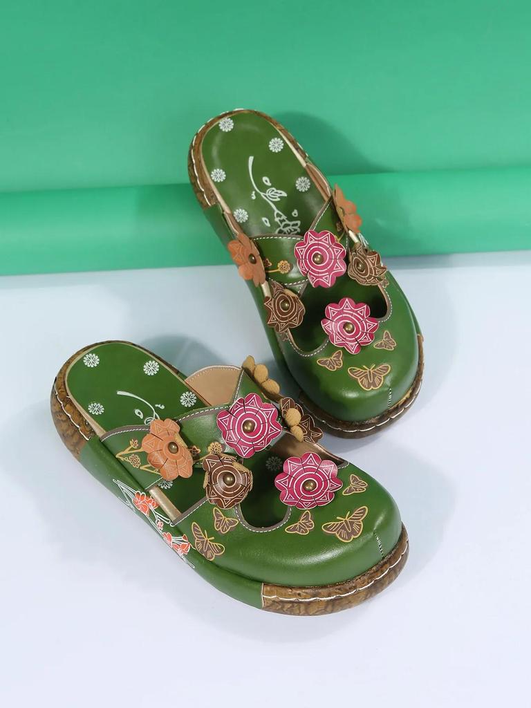 Fashion 2025 Retro Plum Blossom Baotou Slippers Women's New Fashion Totem Thick Sole Anti Slip Sandals Outdoor Beach Flat Casual Shoes