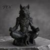 Meditation Figurine 3D Printed Gothic Werewolf Statue, Zen Beast Warrior Sculpture with Round Frosted Paint Statue Base, Matte Black Fantasy