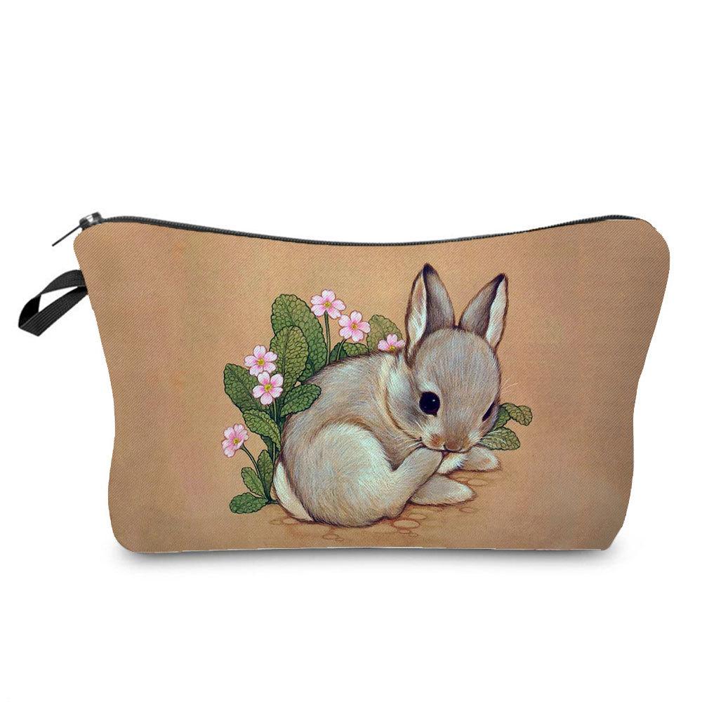 Women Rabbit Print Cosmetic Bag Toiletries Organize Travel Storage Case  6412 KTB