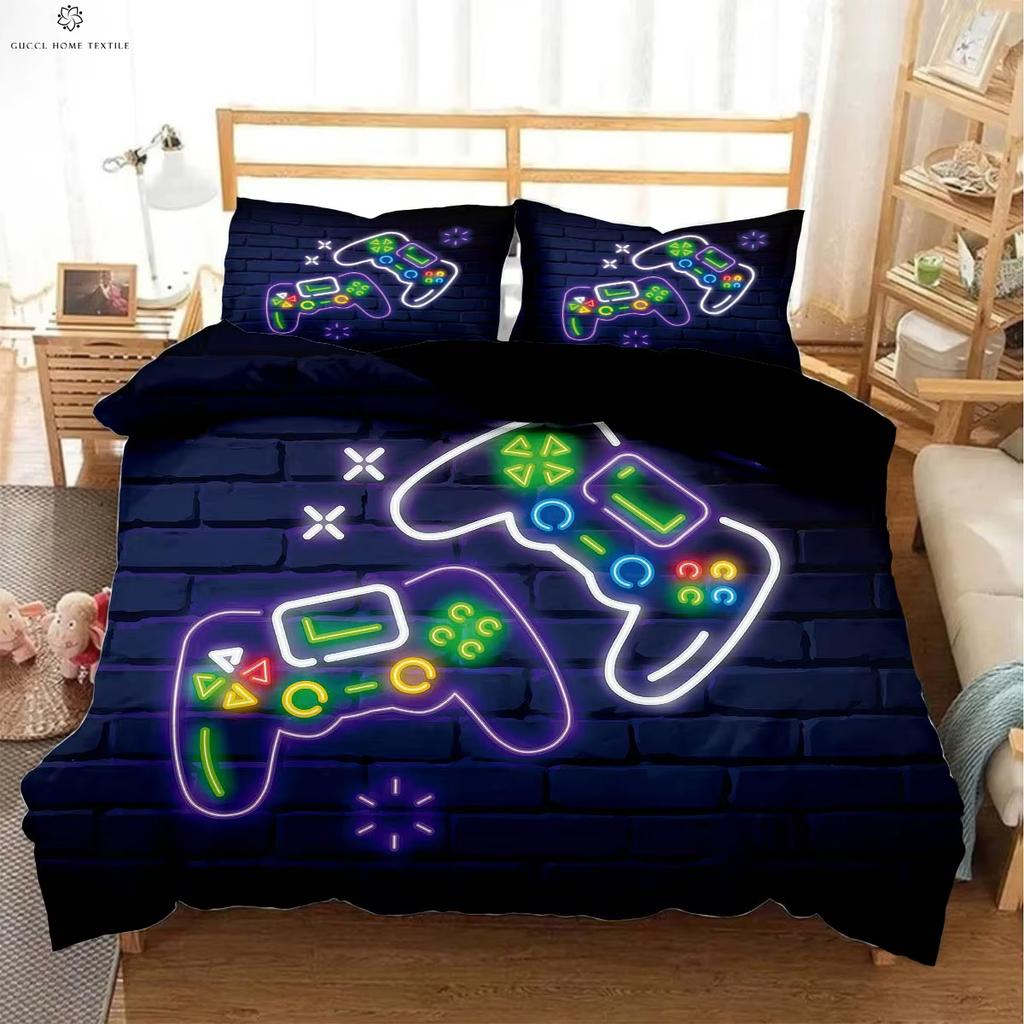 Game Controller Printed Duvet Cover Queen King Size Esports Bedding Set Quilt Cover Pillowcase Kids Gift 3-Piece Set With Zipper