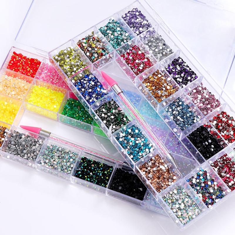 AB Crystal Nail Art Rhinestones Kit With Glue Multi-Shape FlatBack Shiny Nail Jewels for Nail Art DIY Crafts