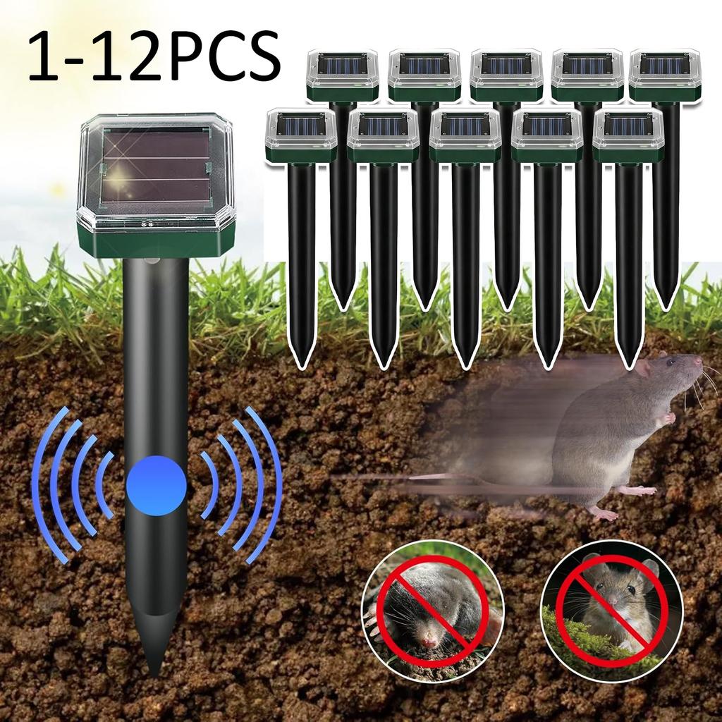 Solar Powered Pest Repeller 8 Pack Ultrasonic Mole Repellent Gopher Vole Snake Rodent Chaser Deterrent for Outdoor Lawn Garden Yards Pest Control