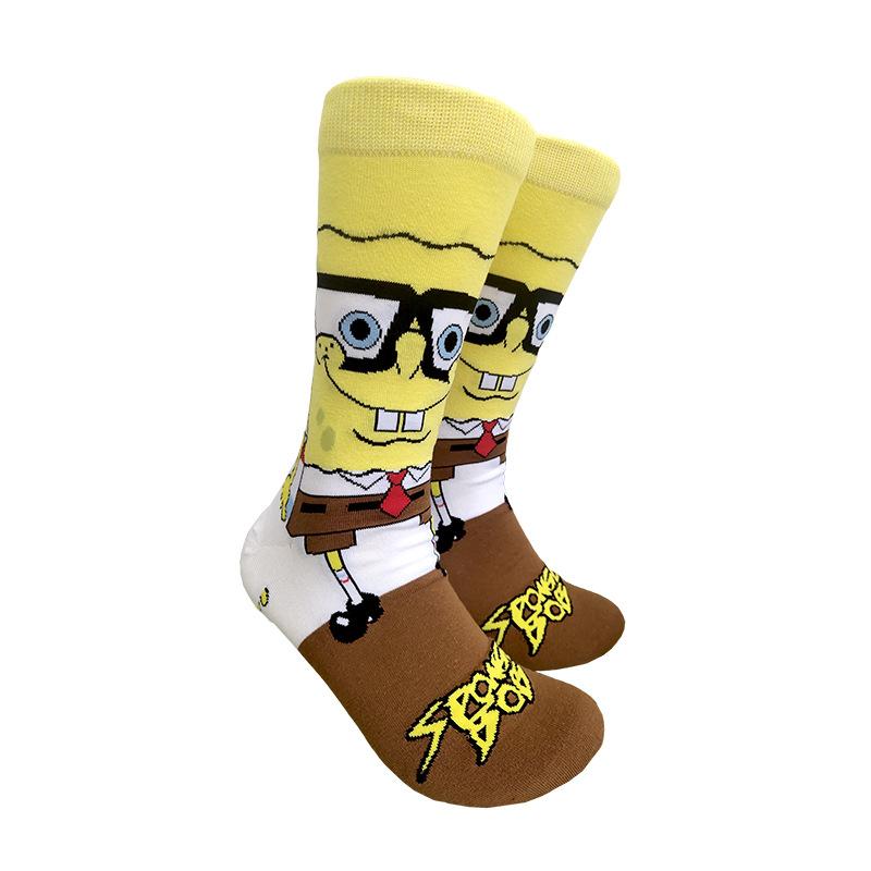 

Cute And Charming Cartoon SpongeBob Mid-Calf Socks Man Women Extended Tube Cozy Tide Socks Fall Season Cold Season Cotton Breathable Sports Socks