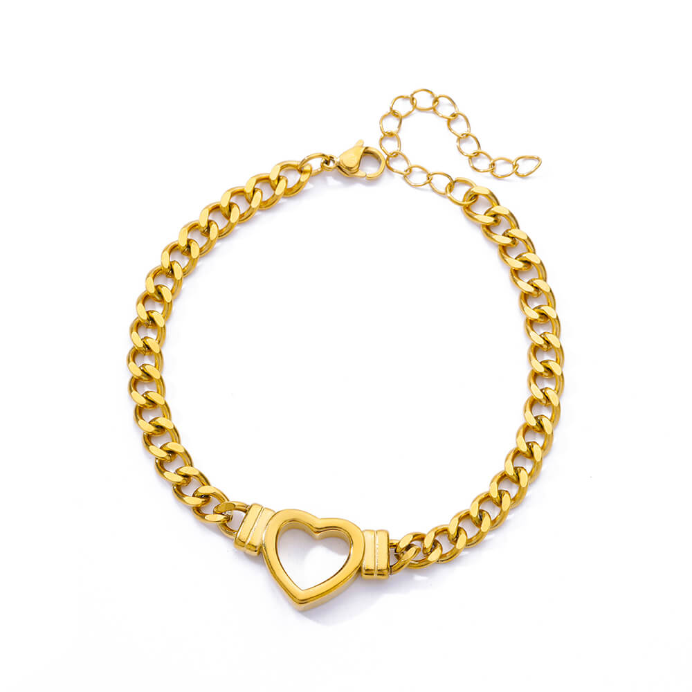 Heart Bracelet for Women Stainless Steel Charm Cuban Chain Bracelets Gold Color Anklet Vintage Jewelry Accessories Birthday Gift