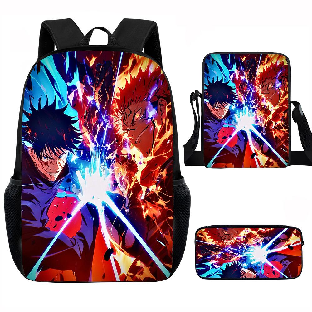 J-Jujutsu Kaisen 3pcs Set Backpack 40cm/15.7inch School Bags Shoulder Bag Pencil Case Computer Book Bag for Boys Girls Best Gift