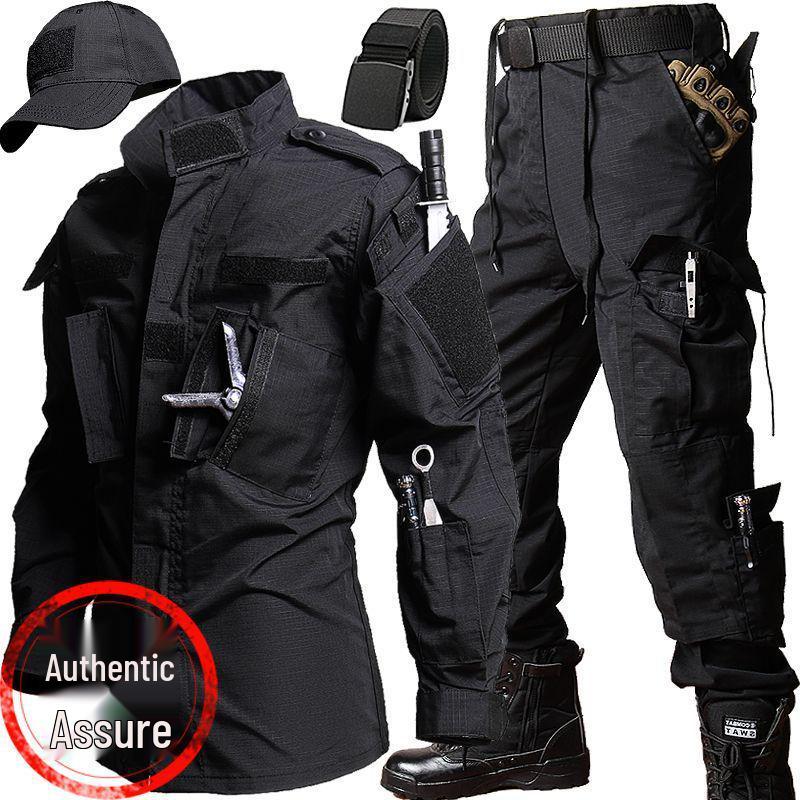 Męski ciemnoniebieski taktyczny garnitur treningowy outdoor: Odporna na ścieranie bojowa kurtka softshellowa