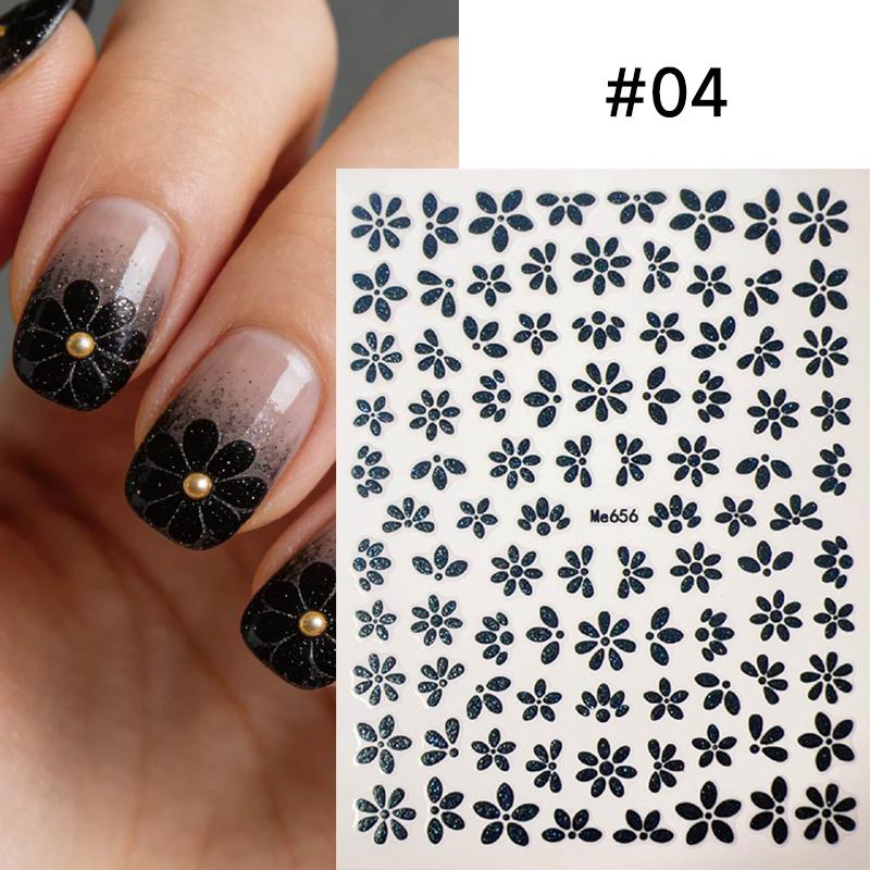 1pc 3D Pink Glitter Flower Nail Art Stickers Kawaii Sakura Daisy Nail Decals Self Adhesive Diy Spring Summer Nail Supplies