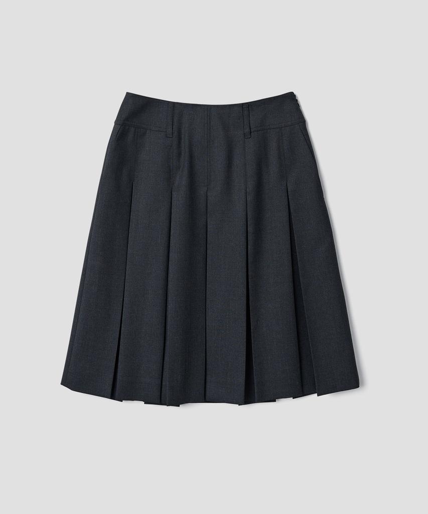Tudument Box Pleats Midi Skirt_Charcoal