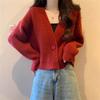2025 Korean New Autumn and Winter Short Knitted Cardigan Women's Loose Long-sleeved V-neck Women's Sweater Jacket Top