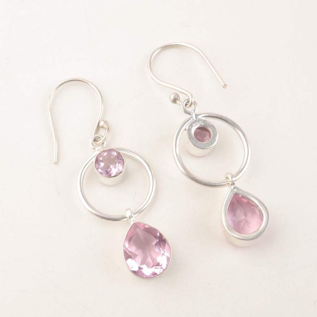 Natural Morganite Gemstone 925 Sterling Silver Jewelry Handcrafted Earrings 2.0" EE-140-2