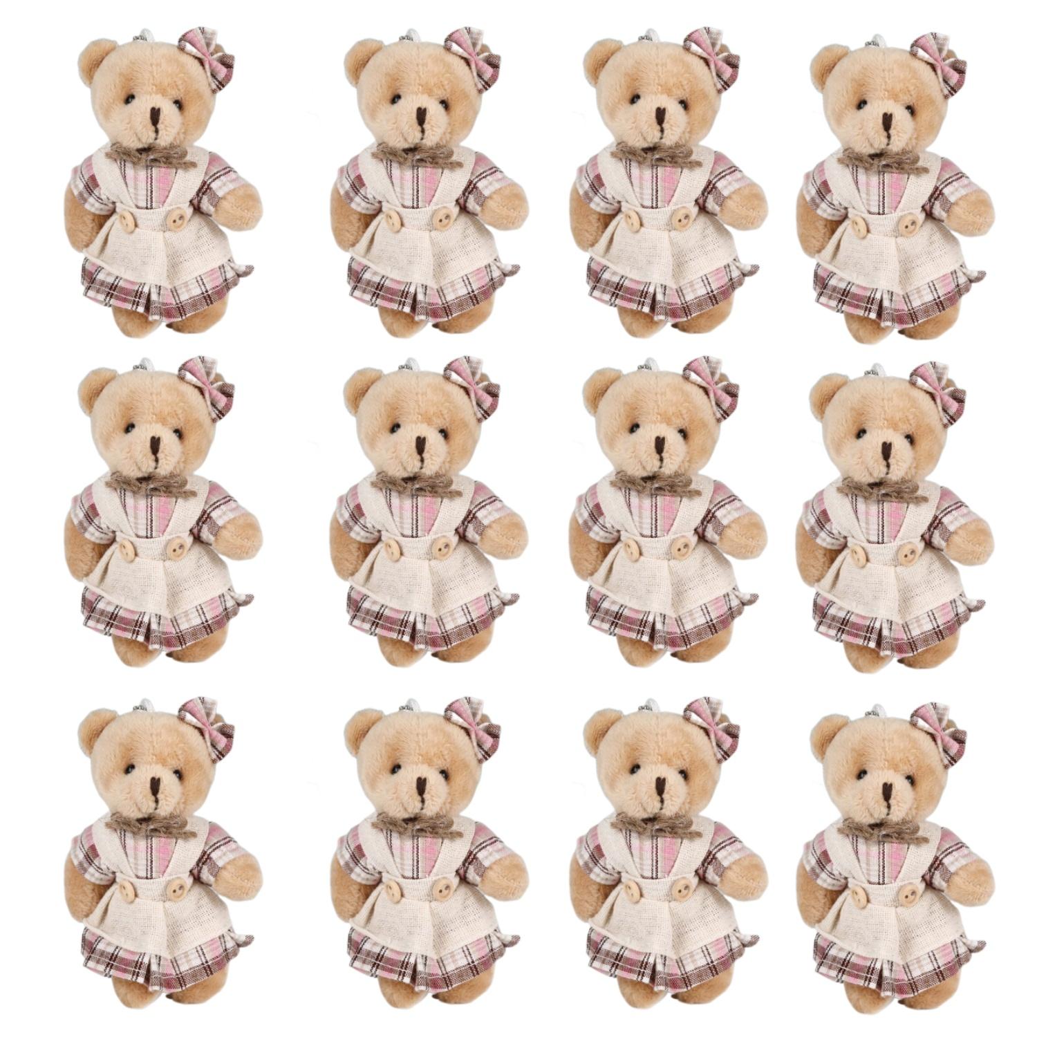 12-4S Mini Ours Jouets en Peluche Vente en Gros 10cm Ours en Peluche Douce avec Vêtements en Jute pour Douche de Bébé Décoration de Fête d'Anniversaire 24pieces