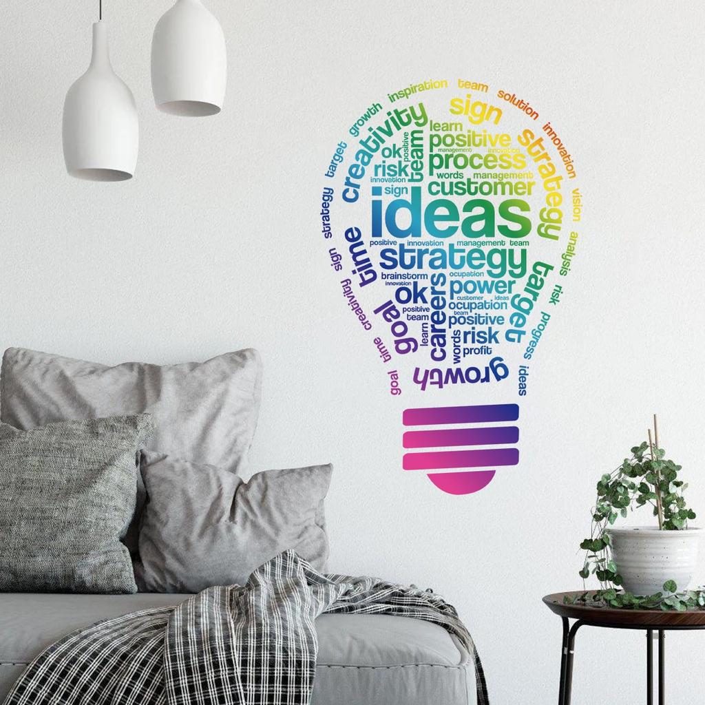 English Light Bulbs Get Inspiration Creative Wall Stickers for Bedroom Living Room Decoration Wall Decals