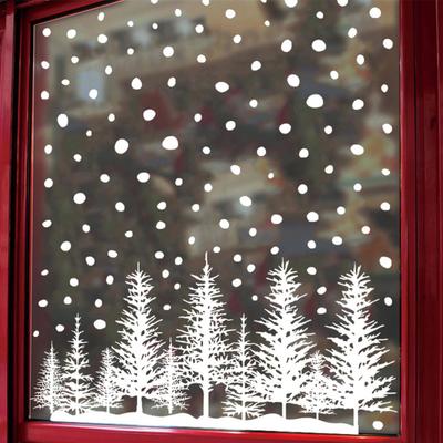 8Pcs Christmas Window Cling Removable Waterproof PVC Snowy Forest Tree Reindeer Static Glass Sticker Winter Holiday Party Decoration Decal