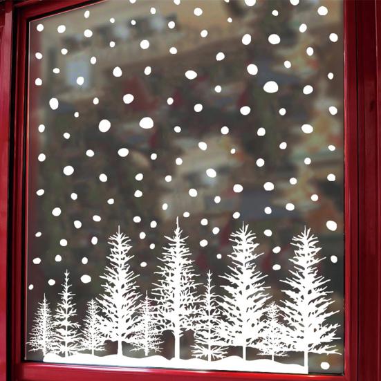 8 Stück Weihnachtsfensteraufkleber Abnehmbar Wasserdicht PVC Schneebedeckter Wald Baum Rentier Statischer Glasaufkleber Winterurlaub Party Dekoration Aufkleber