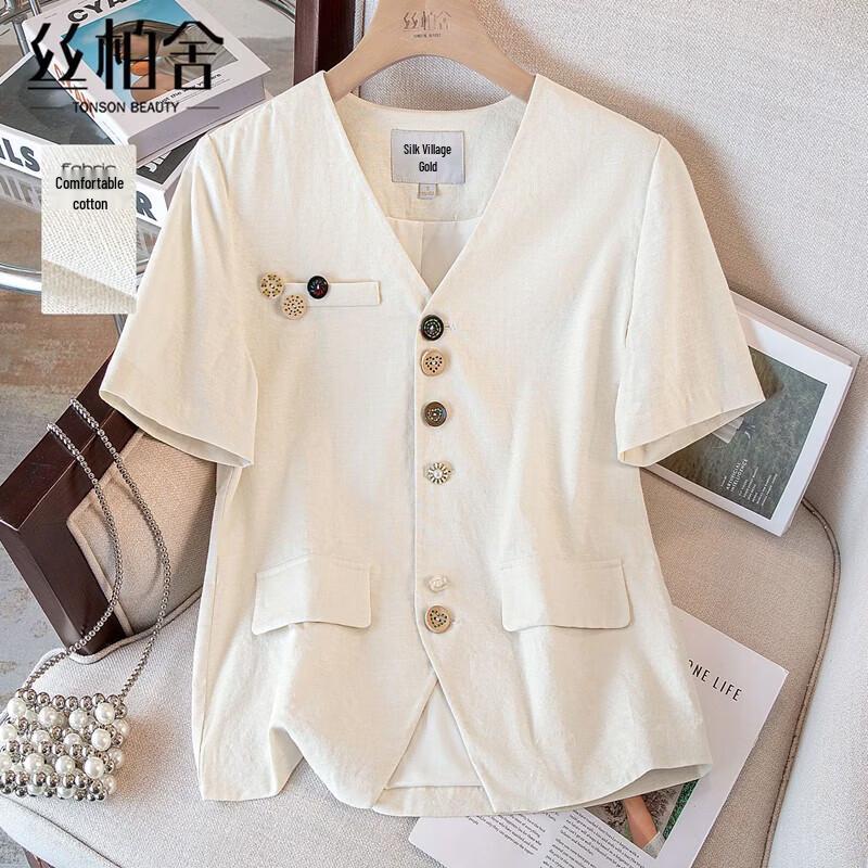 

Women s French Retro V-Neck Cotton-Linen Shirt XL