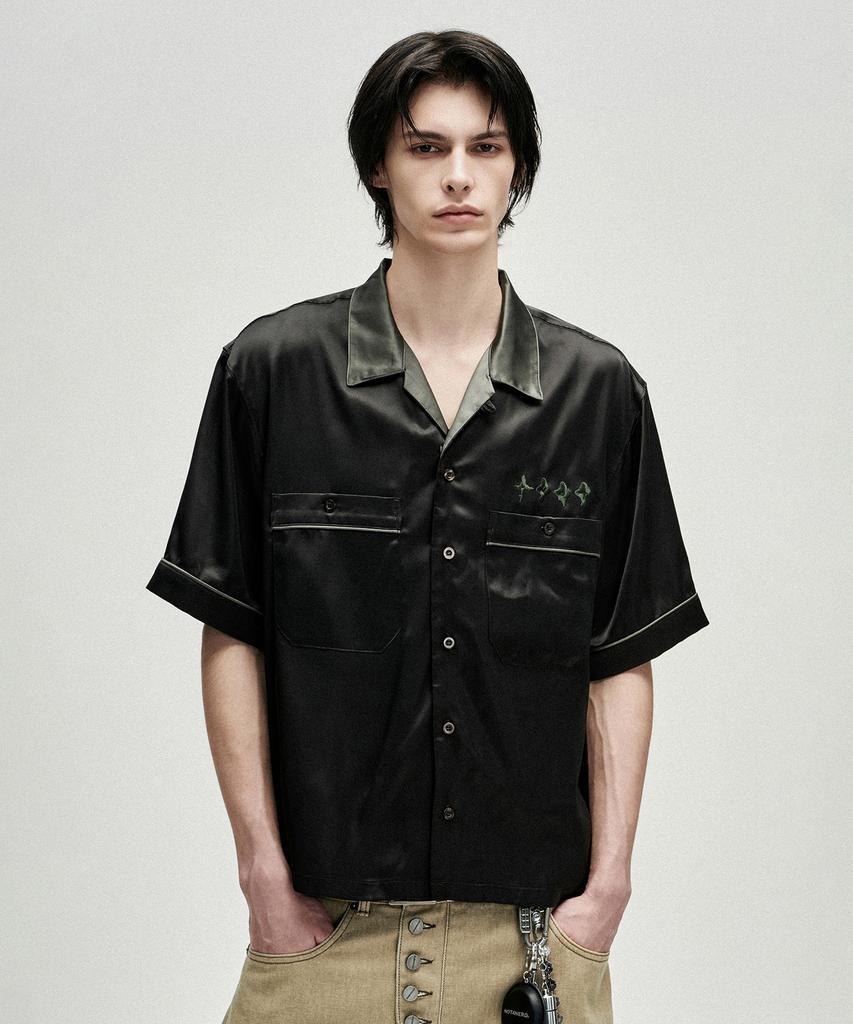 NOT4NERD Chain Stitch Half Bowling Shirt - Black