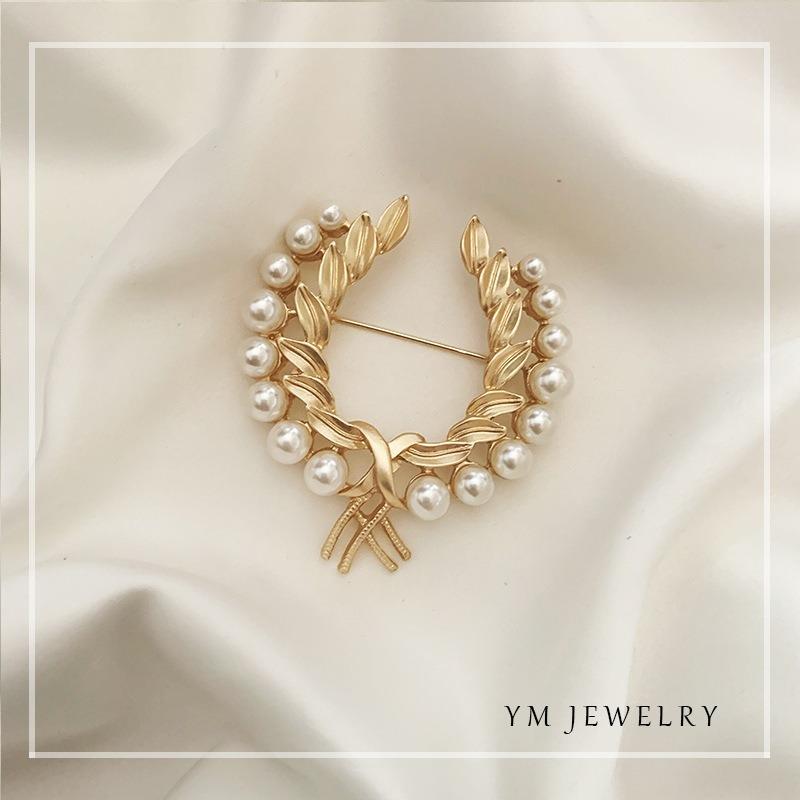 Pearl Wheat Ear Suit Brooch for Women High-end and Versatile Elegant and Grand Brooch