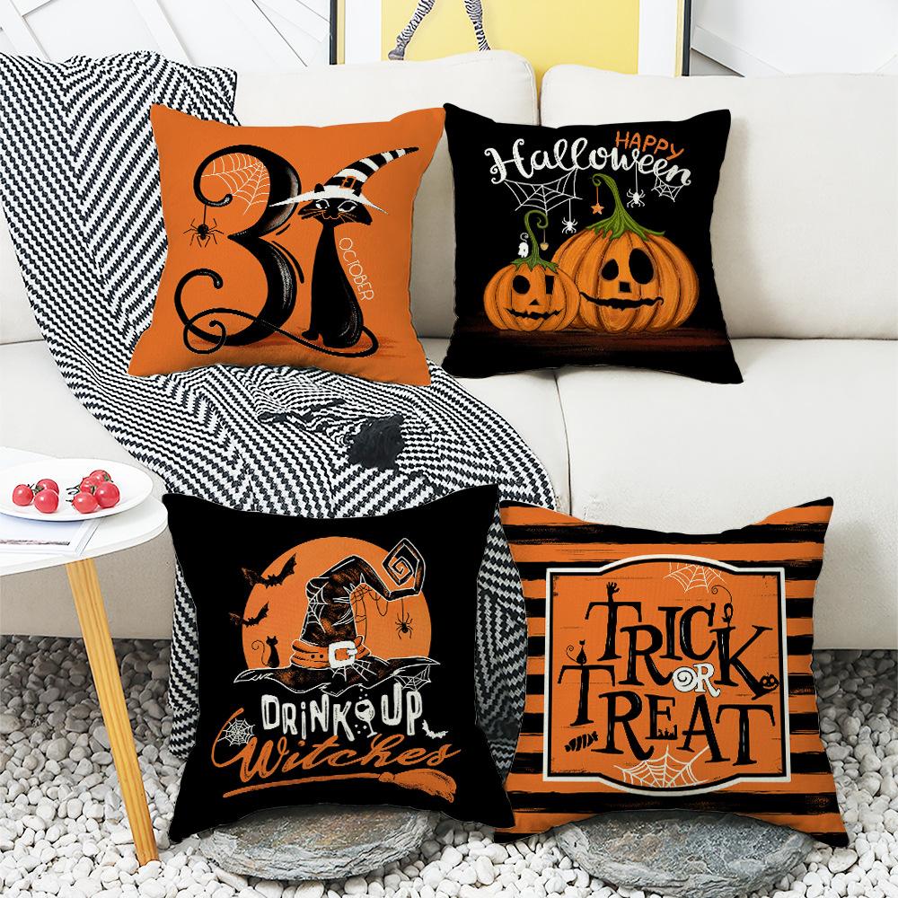 Halloween Pillow Home Pumpkin Cat Witch Hat Striped Sofa Decorative Pillow Case