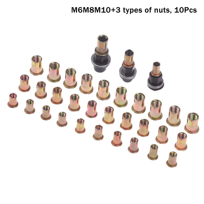 10Pcs Hand Rivet Nut Tool Set Manual Riveter Kit With M3-12 Nut Heads For Diy Repair Installation, Easy Use Accessory