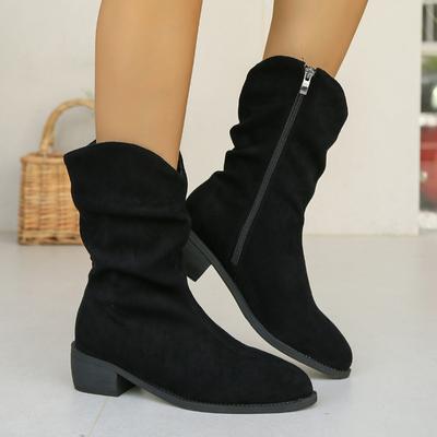 Women's Shoes New Fashion High Quality Zipper Women's Boots Winter Pointed Toe Solid Mid Calf Thick Heel Simple Roman Boots