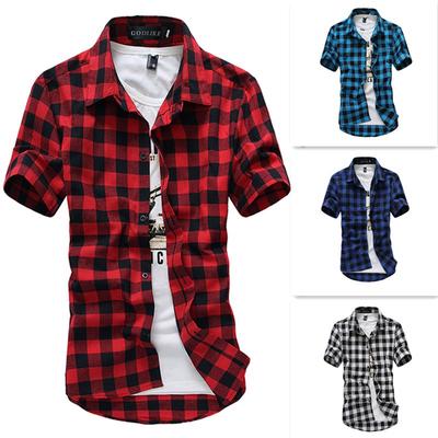Fashion Men Short Sleeve Lattice Shirt Summer Mens Slim Fit T-Shirt Casual Blouse